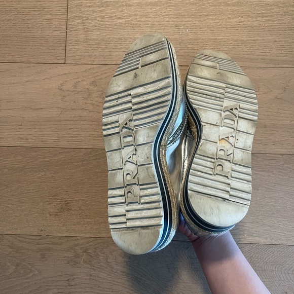 Prada Silver Platform Sneakers / Prada Women's sliver Lace-up Shoes - Picture 2 of 3